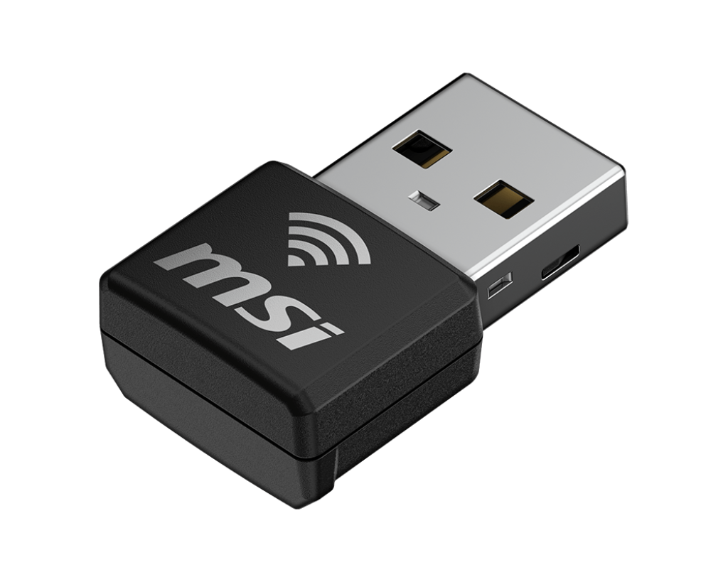 MSI AX1800 Nano WiFi 6 USB adapter - angled view showing the low-profile body