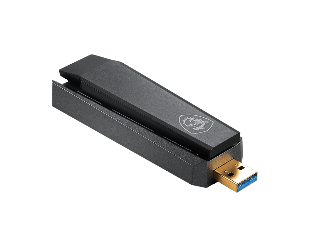 MSI AX1800 WiFi 6 USB adapter - straight-on view of the adapter