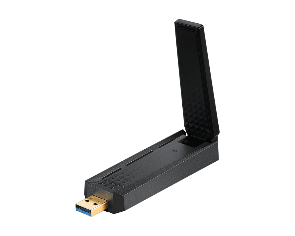 MSI AXE5400 WiFi 6E USB adapter - opposite angle showing the USB connector